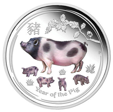 2019 $1 Lunar Pig 1oz Coloured Silver Proof Coin