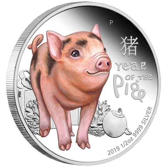 Tuvalu 2019 50c Lunar Baby Year of The Pig 1/2oz Silver Coloured Proof Coin