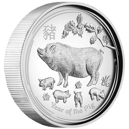 2019 $1 Lunar Year of the Pig 1oz Silver High Relief Proof Coin