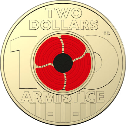 2018 $2 Remembrance Day Armistice Coloured UNC Coin