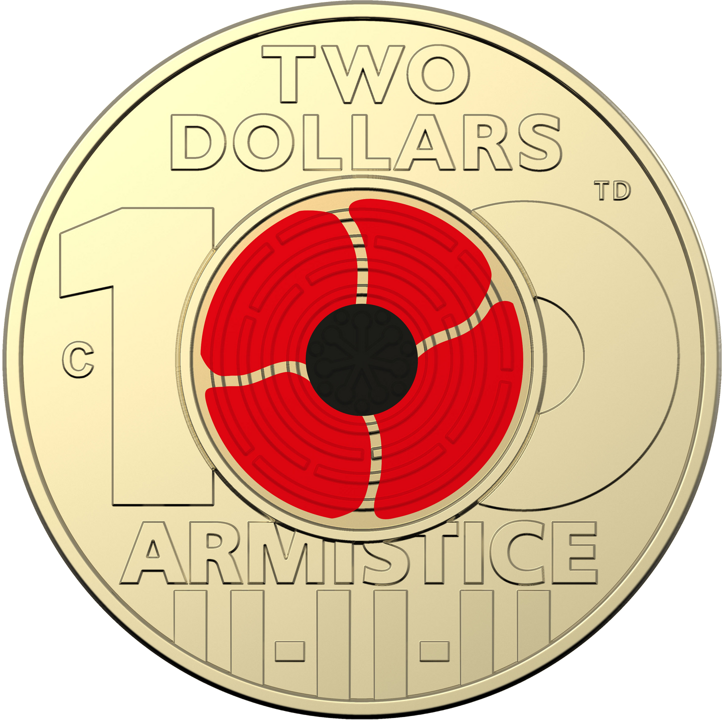2018 $2 Remembrance Day Armistice Centenary 'C' Mintmark Coloured Uncirculated Coin
