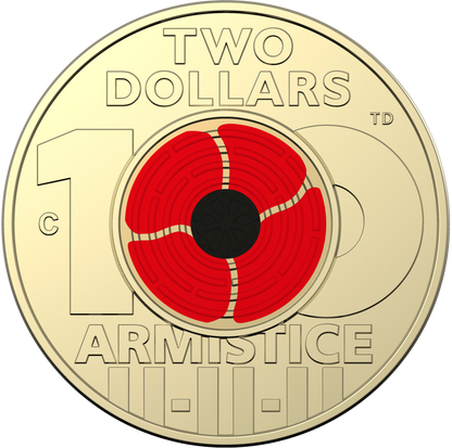 2018 $2 Remembrance Day Armistice Centenary 'C' Mintmark Coloured Uncirculated Coin