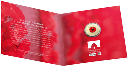 2018 $2 Remembrance Day Armistice Centenary 'C' Mintmark Coloured Uncirculated Coin