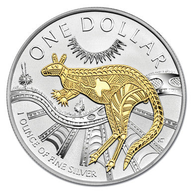 2003 $1 Kangaroo Selectively Gold Plated 1oz Silver Coin