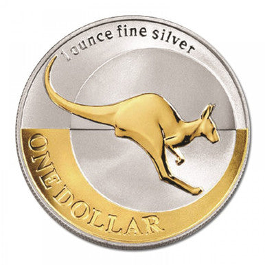 2004 $1 Australian Kangaroo Selectively Gold Plated 1oz Silver Coin