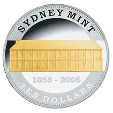 2005 $10 Sydney Mint Sesquicentenary Selectively Gold Plated Silver Proof Coin
