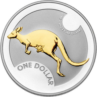 2006 $1 Australian Kangaroo Selectively Gold Plated 1oz Silver Coin