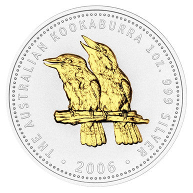2006 $1 Australian Kookaburra 1oz Silver Gilded Coin