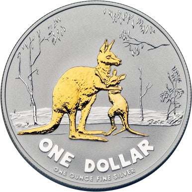 2007 $1 Australian Artist Kangaroo 1oz Silver Selectively Gold Plated Proof Coin