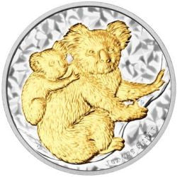 2008 $1 Australian Koala 1oz Silver Gilded Coin