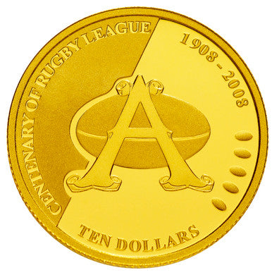 2008 $10 Centenary of Rugby League 1/10oz Gold Proof Coin