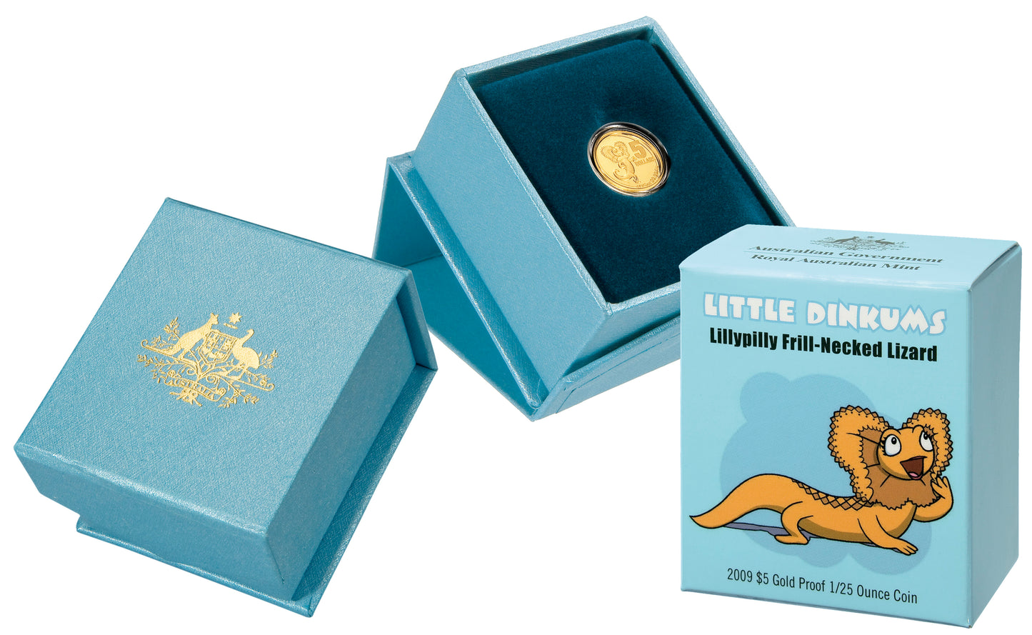 2009 $5 Little Dinkums Lillypilly Frilled-Neck Lizard 1/25oz Gold Proof Coin