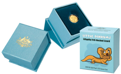 2009 $5 Little Dinkums Lillypilly Frilled-Neck Lizard 1/25oz Gold Proof Coin
