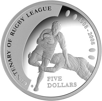 2008 $5 Centenary of Rugby League Silver Proof Coin