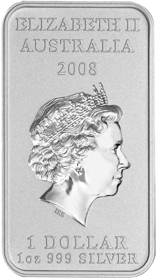 2008 $1 Dreaming Kangaroo 1oz Silver Rectangle Shaped Coin