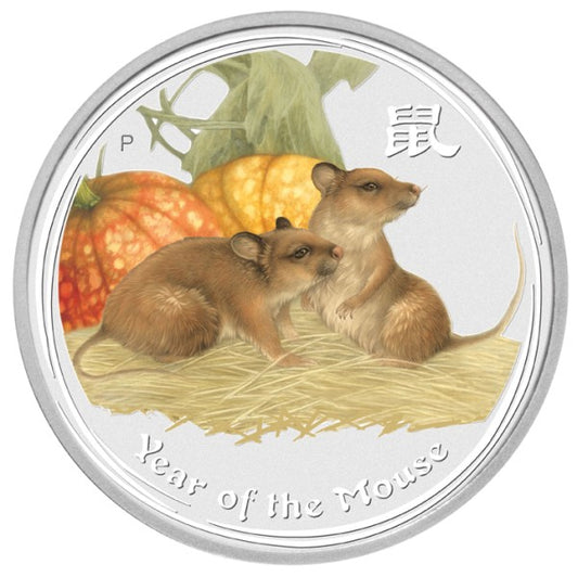 2008 $1 Lunar Year of The Mouse 1oz Silver Coloured Coin