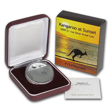 2009 $1 Kangaroo At Sunset 'F12' Privy Mark 1oz Silver Proof Coin