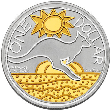 2009 $1 Australian Artist Kangaroo 1oz Silver Selectively Gold Plated Proof Coin