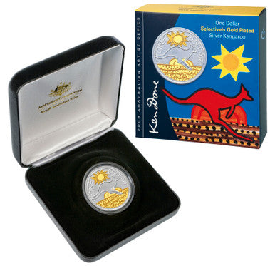 2009 $1 Australian Artist Kangaroo 1oz Silver Selectively Gold Plated Proof Coin