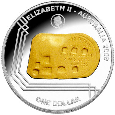 2009 $1 1852 Adelaide Assay Office Gold Ingot Selectively Gold Plated Silver Proof Coin