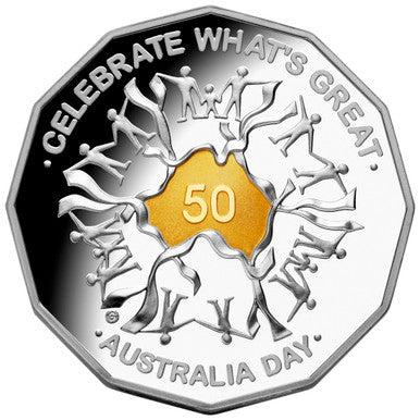 2010 50c Australia Day Selectively Gold Plated Silver Proof Coin