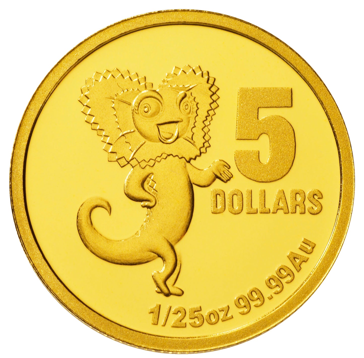 2009 $5 Little Dinkums Lillypilly Frilled-Neck Lizard 1/25oz Gold Proof Coin