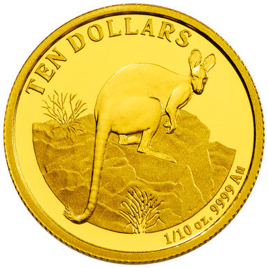 2010 $10 Kangaroo Yellow Footed Rock Wallaby 1/10oz Gold Proof Coin