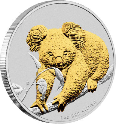 2010 $1 Australian Koala 1oz Silver Gilded Coin