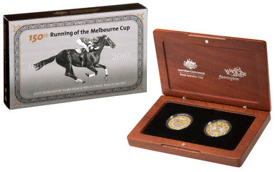 2010 50c 150th Running of The Melbourne Cup Selectively Gold Plated Silver Proof 2 Coin Set