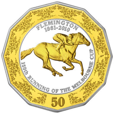 2010 50c 150th Running of The Melbourne Cup Selectively Gold Plated Silver Proof 2 Coin Set