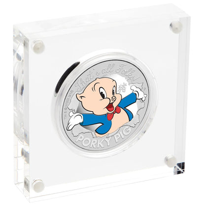 Tuvalu 2019 $1 Looney Tunes Porky Pig 1oz Silver Coloured Proof Coin