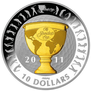 2011 $10 The Presidents Cup 5oz Silver Selectively Gold Plated Proof Coin