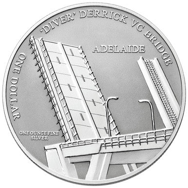 2011 $1 ANDA Adelaide Capital Bridges Lt Tom 'Diver' Derrick VC DCM Bridge 1oz Silver Uncirculated Coin