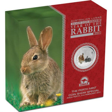 2011 $2 ANDA Perth Lunar Year of The Rabbit 2oz Silver Coloured Coin