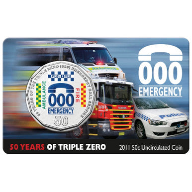 2011 50c 50 Years of Triple 000 Coloured Uncirculated Coin