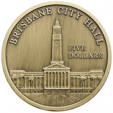 2012 $5 ANDA Brisbane Capital Town Halls Antique Uncirculated Coin