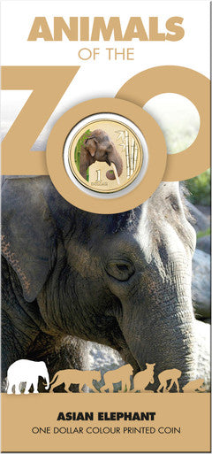 2012 $1 Animals of The Zoo Asian Elephant Coloured Uncirculated Coin