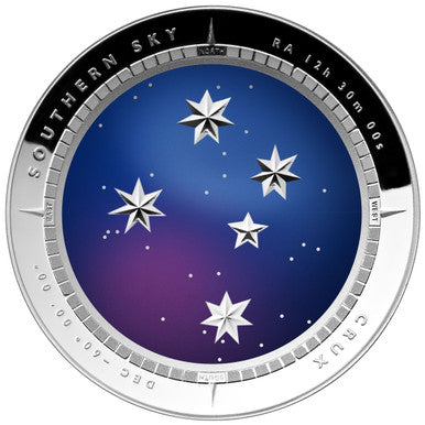 2012 $5 Southern Sky Crux 1oz Silver Coloured Proof Domed Coin
