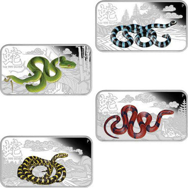 Cook Islands 2013 $1 Lunar Calendar Year of The Snake 1oz Silver Coloured Proof 4 Rectangle Coin Set
