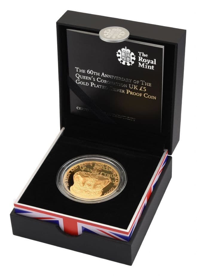 UK 2013 £5 The 60th Anniversary of The Queen's Coronation Gold Plated Silver Proof Coin