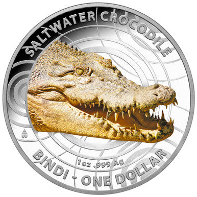 2013 $1 Australian Saltwater Crocodiles Bindi 1oz Silver Coloured Proof Coin
