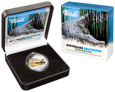 2013 $1 Australian Saltwater Crocodiles Bindi 1oz Silver Coloured Proof Coin