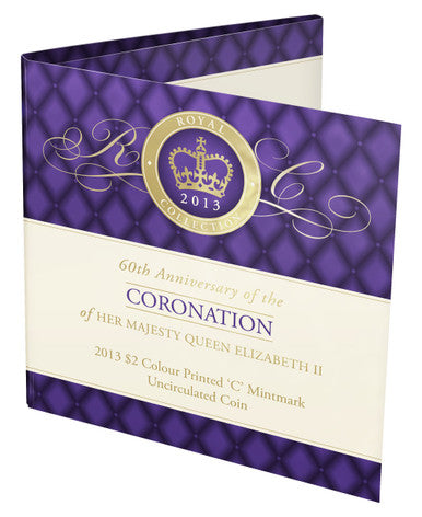 2013 $2 60th Anniversary of The Coronation of Her Majesty Queen Elizabeth II 'C' Mintmark Coloured Uncirculated Coin