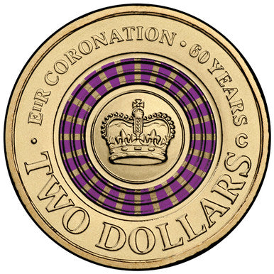 2013 $2 60th Anniversary of The Coronation of Her Majesty Queen Elizabeth II 'C' Mintmark Coloured Uncirculated Coin