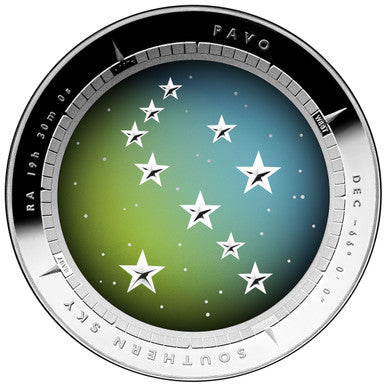 2013 $5 Southern Sky Pavo 1oz Silver Coloured Proof Domed Coin
