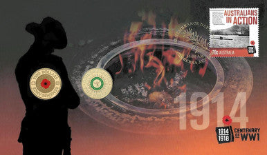 2014 $2 Remembrance Day Red Poppy and Green Dove 2 Coin Limited Edition PNC