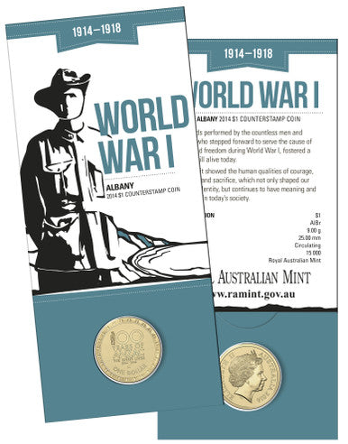 2014 $1 World War I 100 Years of ANZAC The Spirit Lives 'AL' Albany Counterstamp Uncirculated Coin