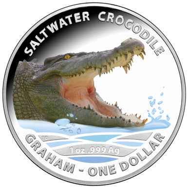 2014 $1 Australian Saltwater Crocodiles Graham 1oz Silver Coloured Proof Coin