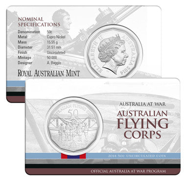 2014 50c Australia At War Australian Flying Corps Uncirculated Coin