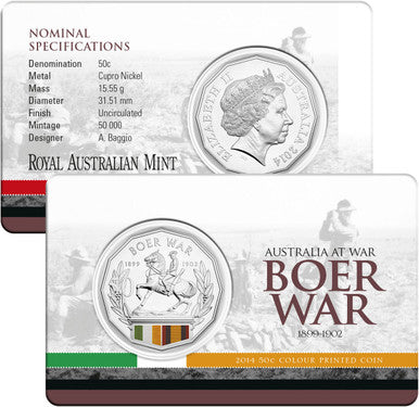 2014 50c Australia At War Boer War Coloured Uncirculated Coin